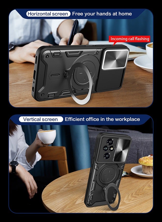 Case For  Honor 200 Pro 5G with Slide Camera Cover and Stand Kickstand Magnetic Ring, High Quality Shockproof Protective Cover, Anti-Fall Drop Protection, Shockproof Case, Black - Image 5