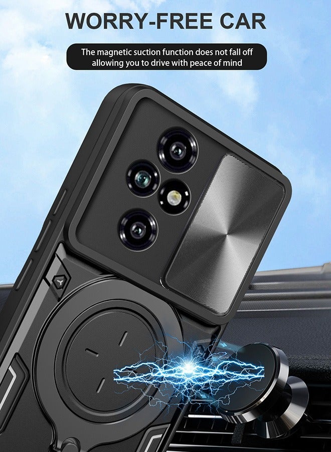 Case For  Honor 200 Pro 5G with Slide Camera Cover and Stand Kickstand Magnetic Ring, High Quality Shockproof Protective Cover, Anti-Fall Drop Protection, Shockproof Case, Black - Image 4