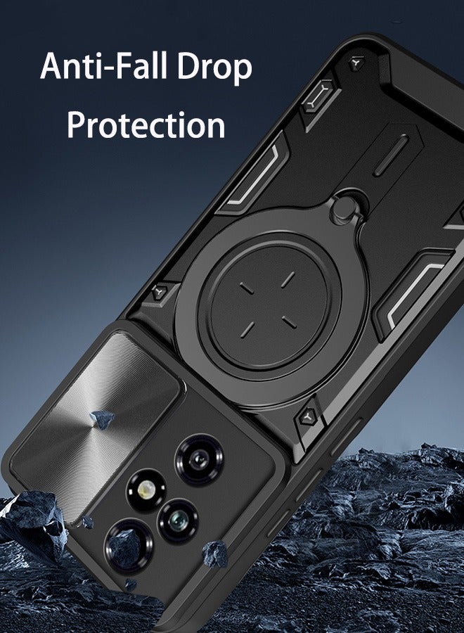 Case For  Honor 200 Pro 5G with Slide Camera Cover and Stand Kickstand Magnetic Ring, High Quality Shockproof Protective Cover, Anti-Fall Drop Protection, Shockproof Case, Black - Image 2