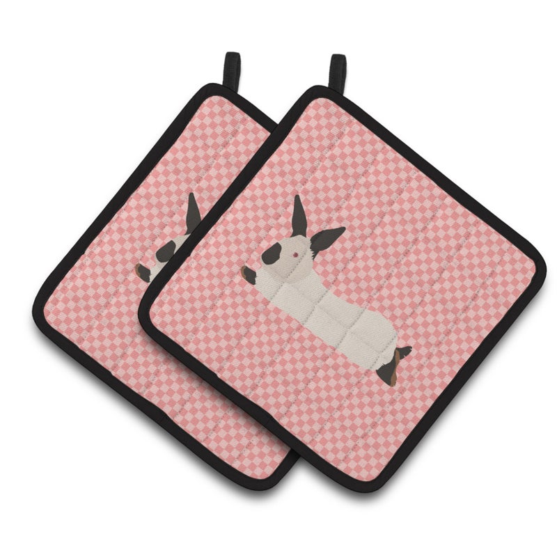 Caroline's Treasures ""Caroline's Treasures California White Rabbit Pink Check Decorated Pot Holder  7.5"""" x 7.5"""""" 