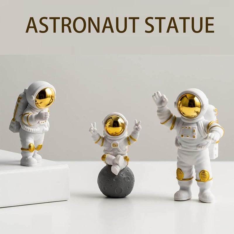 LYAROMIS Elegant Statues Decor Set, 3PCS Unique Polyresin Astronaut Figurines, Perfect Ornaments for Room, Car Dashboard, Office, Home Decor, Ideal Gift for Space Lovers - Image 2