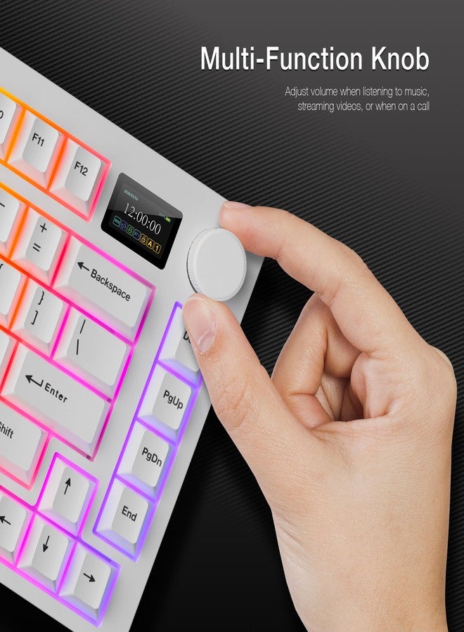 TECWARE Spectre 75% RGB Mechanical Gaming Keyboard with Customizable LCD Screen, Multi-Function Knob, Gasket Mount, South Face 5-Pin Universal Hot-Swappable Sockets White Candy Red Switch - Image 3