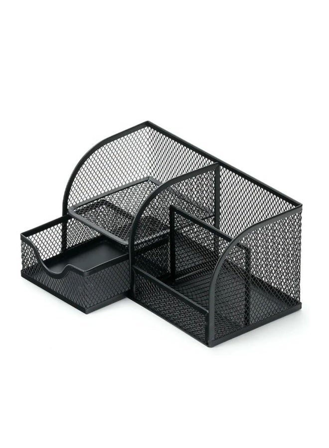 فيو منظم مكتب شبكي معدني مع درج وحامل أدوات مكتبية متعدد الأقسام صندوق تخزين للمكتب حامل أقلام وأقلام رصاص منظم طاولة للأدوات المكتبية مثل الأقلام والمشابك والغراء والمقصات ودفاتر الملاحظات والملاحظات اللاصقة صينية تنظيم سطح المكتب للمنزل والمكتب والمدرسة والفصل الدراسي منظم درج لمستلزمات المكتب منظم طاولة دراسة منظم مكتب للأطفال ملحقات المكتب المنزلي مستلزمات طاولة الدراسة - Image 1