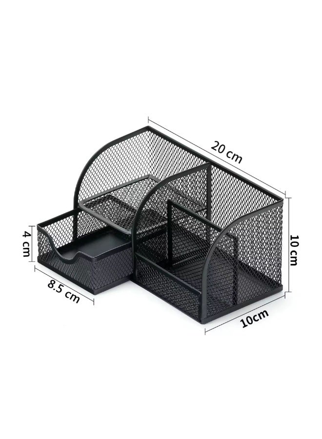 فيو منظم مكتب شبكي معدني مع درج وحامل أدوات مكتبية متعدد الأقسام صندوق تخزين للمكتب حامل أقلام وأقلام رصاص منظم طاولة للأدوات المكتبية مثل الأقلام والمشابك والغراء والمقصات ودفاتر الملاحظات والملاحظات اللاصقة صينية تنظيم سطح المكتب للمنزل والمكتب والمدرسة والفصل الدراسي منظم درج لمستلزمات المكتب منظم طاولة دراسة منظم مكتب للأطفال ملحقات المكتب المنزلي مستلزمات طاولة الدراسة - Image 4