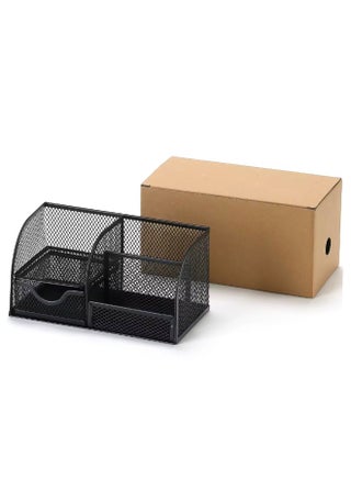 Metal Mesh Desk Organizer with Drawer Multi Compartment Stationery Holder Office Storage Box Pen Holder Pencil Holder Table organizer for Stationery Pen Pencil Paper Clips Glue Scissors Notepad and Sticky Notes Organizer Desktop Tray Caddy for Home Office School Classroom Drawer Organizer for Desk Supplies Study table organizer Kids Desktop Organizer Home Office Accessories Study Table Supplies - view 3