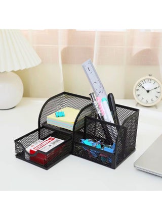 Metal Mesh Desk Organizer with Drawer Multi Compartment Stationery Holder Office Storage Box Pen Holder Pencil Holder Table organizer for Stationery Pen Pencil Paper Clips Glue Scissors Notepad and Sticky Notes Organizer Desktop Tray Caddy for Home Office School Classroom Drawer Organizer for Desk Supplies Study table organizer Kids Desktop Organizer Home Office Accessories Study Table Supplies - view 5