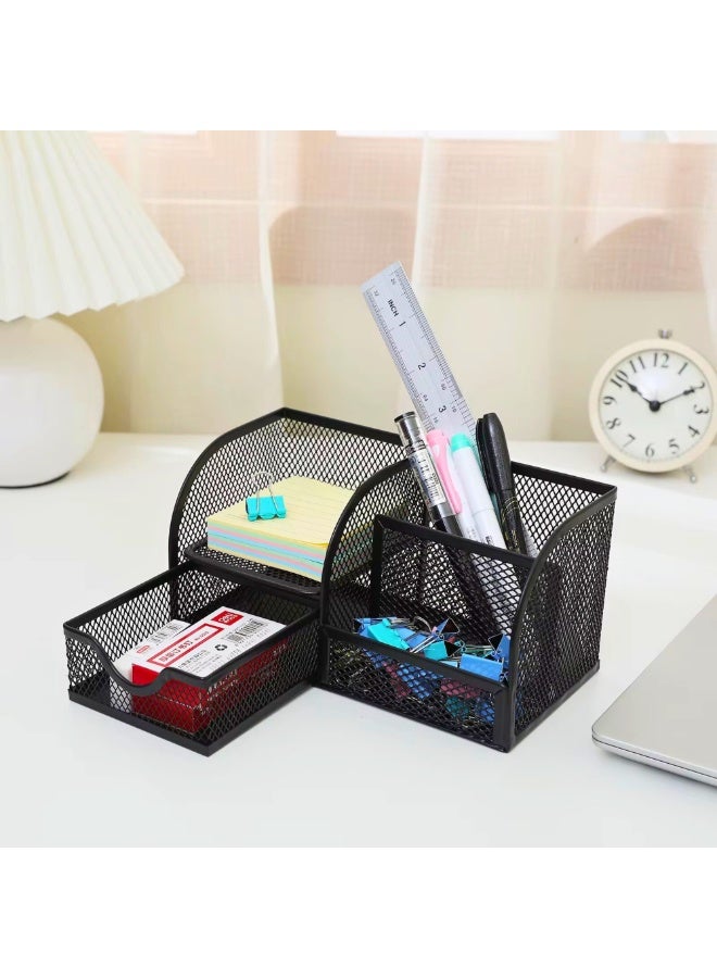 فيو منظم مكتب شبكي معدني مع درج وحامل أدوات مكتبية متعدد الأقسام صندوق تخزين للمكتب حامل أقلام وأقلام رصاص منظم طاولة للأدوات المكتبية مثل الأقلام والمشابك والغراء والمقصات ودفاتر الملاحظات والملاحظات اللاصقة صينية تنظيم سطح المكتب للمنزل والمكتب والمدرسة والفصل الدراسي منظم درج لمستلزمات المكتب منظم طاولة دراسة منظم مكتب للأطفال ملحقات المكتب المنزلي مستلزمات طاولة الدراسة - Image 5