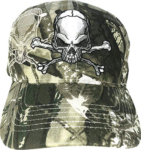 AborenCo Skull & Crossbones Cap w/Shadow, Adjustable 3D Embroidery Baseball Cap Hat (Camo) - Image 1