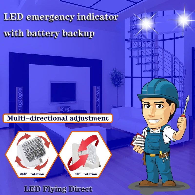 LED Flying Direct Emergency Lights with Battery Backup, Commercial Emergency Light, Two Heads Adjustable Home Power Outage Emergency Lighting Fixtures, 120-277V AC, UL Certified - Image 4