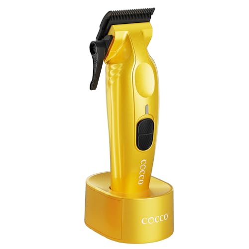 Cocco Hyper Veloce Pro Clipper, Digital Gap Ambassador Graphene Taper Blade Professional Hair Clippers, High-Torque BLDC Motor, All-Metal, Cordless, Charging Station Included, Yellow - Image 1