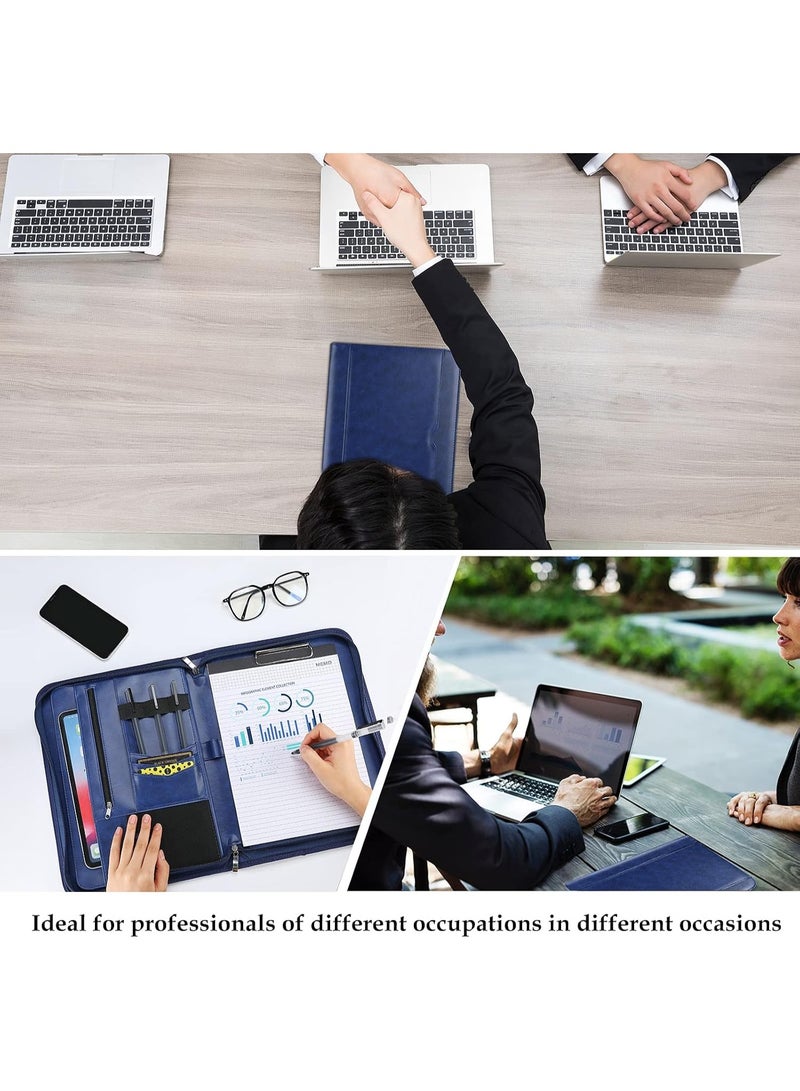 ProCase A4 Writing Case PU Faux Leather Conference Folder Portfolio with Zip Clipboard Notepad Business Document Folder Lightweight Durable Material Navy - Image 5