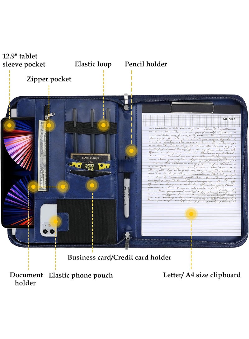 ProCase A4 Writing Case PU Faux Leather Conference Folder Portfolio with Zip Clipboard Notepad Business Document Folder Lightweight Durable Material Navy - Image 2