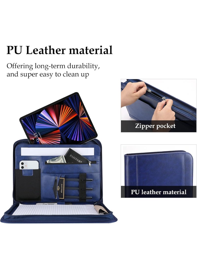ProCase A4 Writing Case PU Faux Leather Conference Folder Portfolio with Zip Clipboard Notepad Business Document Folder Lightweight Durable Material Navy - Image 4