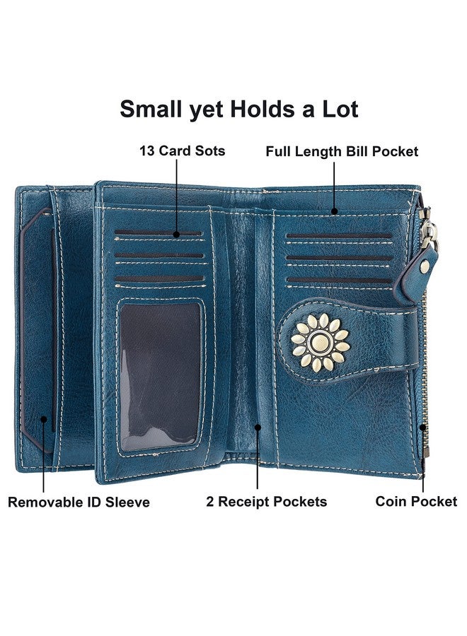 Lavemi Womens Leather Wallet Small Compact Rfid Blocking Credit Card Case Purse With Zipper Pocket(Peacock Green) - Image 4