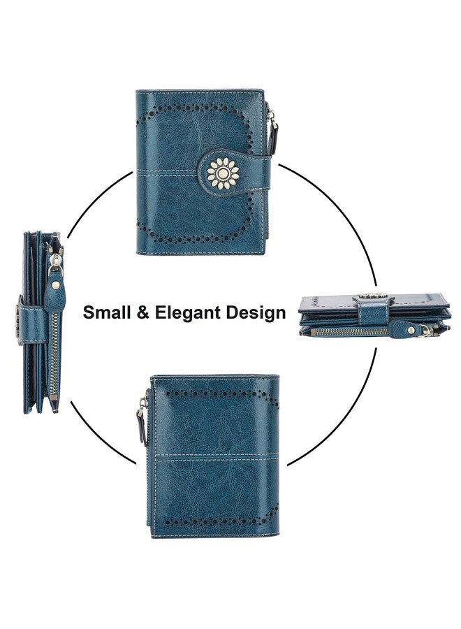 Lavemi Womens Leather Wallet Small Compact Rfid Blocking Credit Card Case Purse With Zipper Pocket(Peacock Green) - Image 3