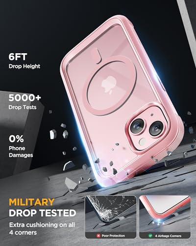 Miracase Glass Series for iPhone 15 Case [Compatible with MagSafe] Full-Body Magnetic Case with Built-in 9H Tempered Glass Anti-Fingerprint Screen Protector + Camera Lens Protector, Pink and Clear - Image 4