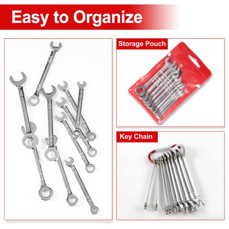 SPEEDWOX Mini SAE Wrench Set, 10-Piece, Open/Box End, Made of High Carbon Steel, Heat Treated for Strength and Durability - Image 5