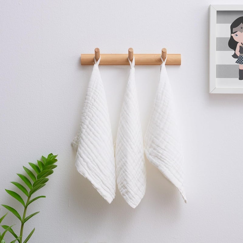 Anvi Baby Muslin Face & Burp Cloth Set - 100% Organic Cotton, White, Set of 3 - Image 2
