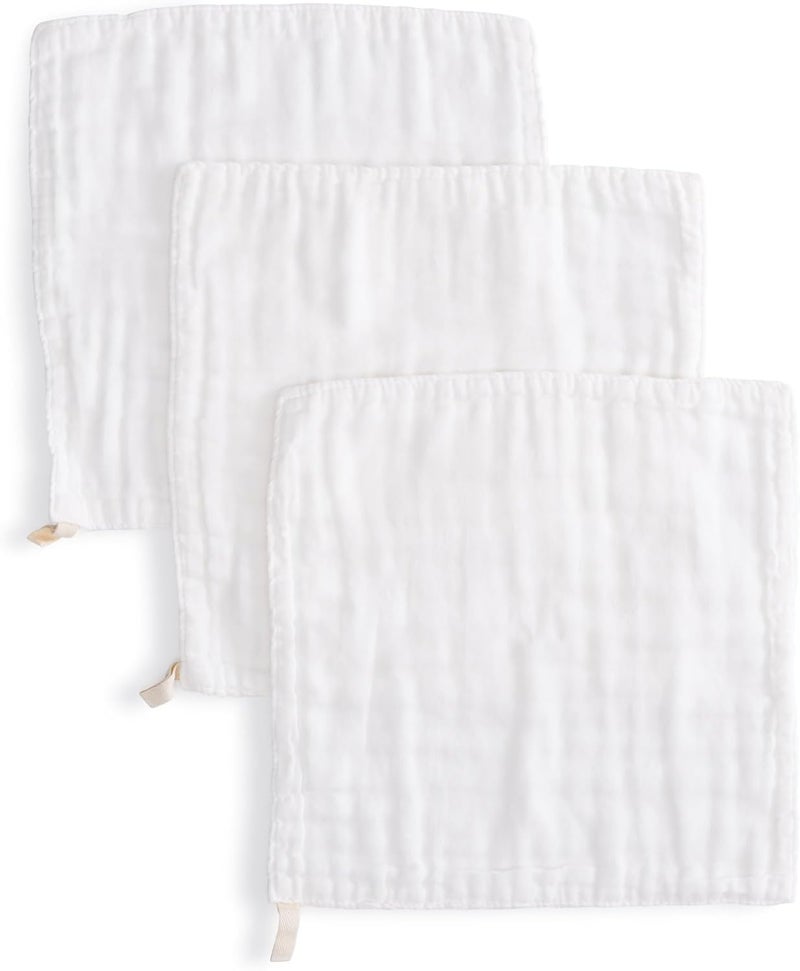 Anvi Baby Muslin Face & Burp Cloth Set - 100% Organic Cotton, White, Set of 3 - Image 1