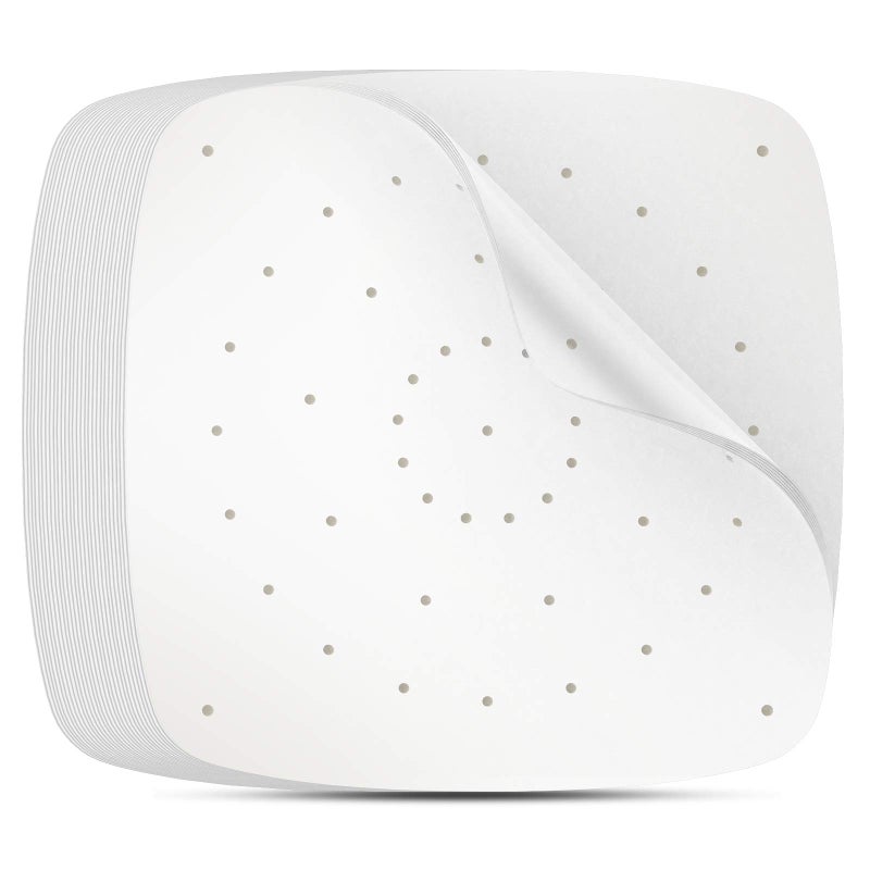 Beasea Air Fryer Parchment Paper 12 Inch 200pcs White Air Fryer Filter Paper Square Perforated Parchment Paper Bamboo Steamer Papers for Air Fryer and Steaming Basket