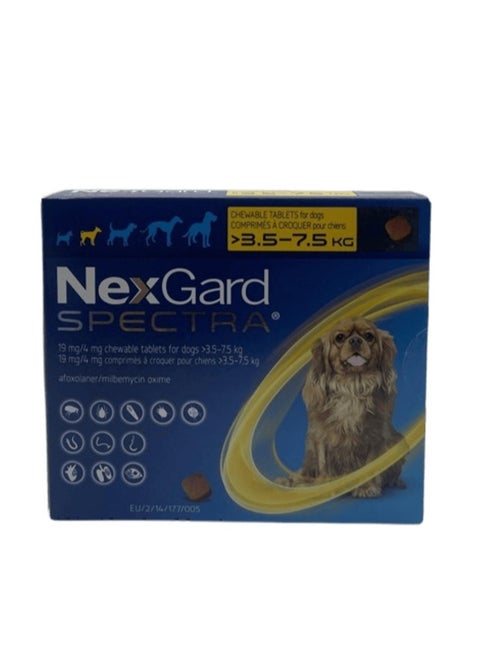 NexGard SPECTRA Chewable Tablets for Small Dogs (3.5kg-7.5kg) – All-in-One Solution for Fleas, Ticks, and Intestinal Worms – 3-Month Protection