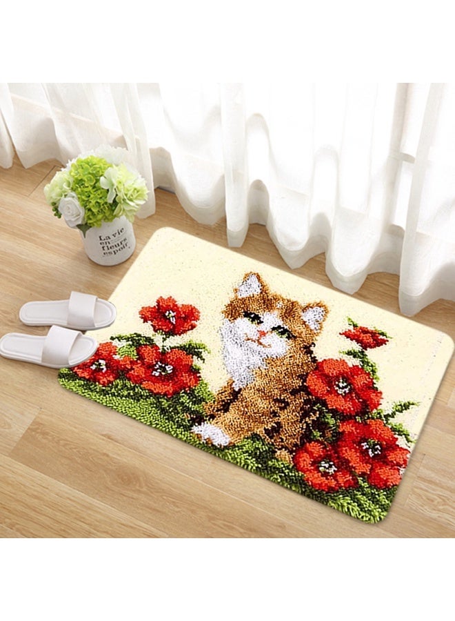 Embroidered rectangular mat, knitted door mat, carpet embroidery, entry door mat, hand embroidery DIY