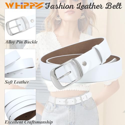 WHIPPY Women Leather Belts for Jeans Pants Fashion Dress Belt for Women with Solid Pin Buckle, White, M - Image 3