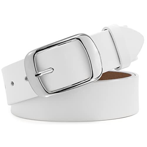 WHIPPY Women Leather Belts for Jeans Pants Fashion Dress Belt for Women with Solid Pin Buckle, White, M - Image 4