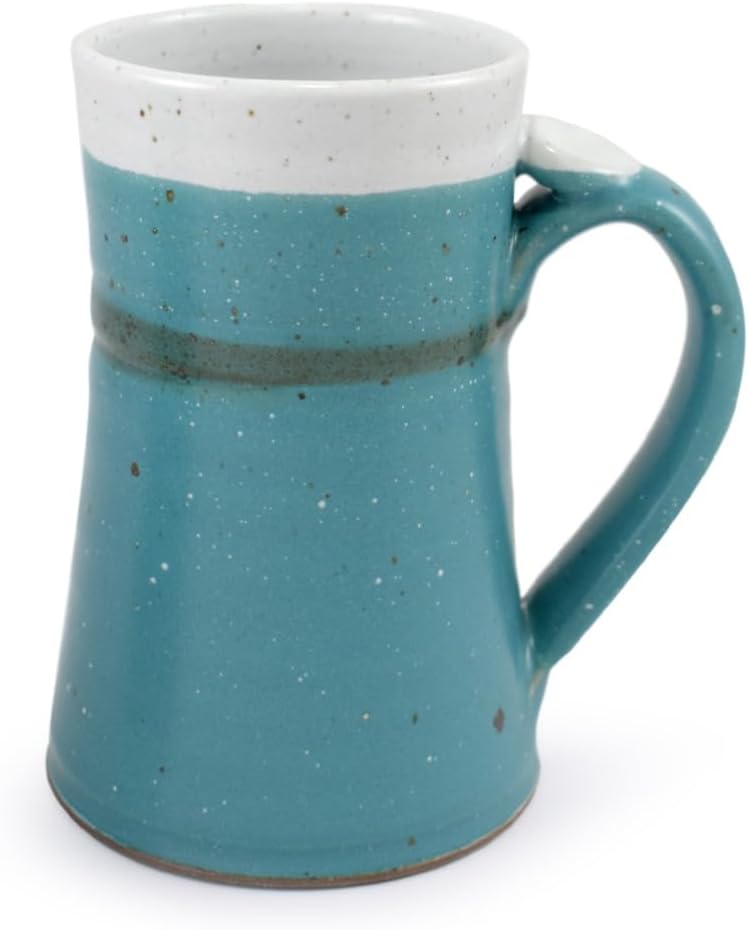Modern Artisans American Handmade Stoneware Pottery 20 oz Tall Mug with Thumb Grip Frosted Teal Collection - Image 1