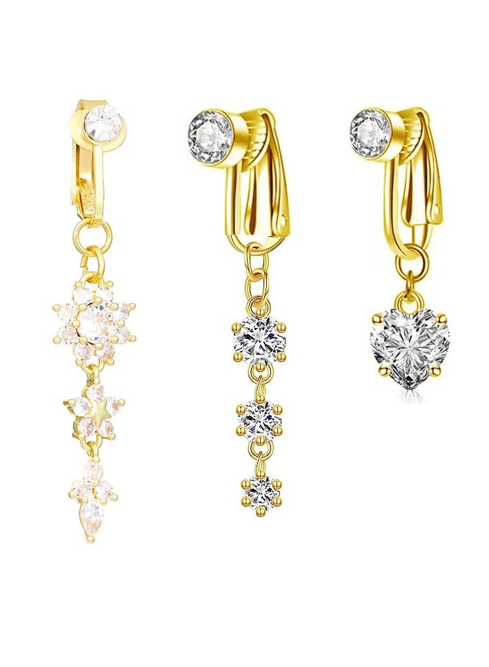 3 قطع من خواتم السرة غير المثقوبة للنساء، خواتم سرة بتصميم مشبك، كريستال أزرق، إكسسوارات جسم غير مثقوبة للفتيات. - Image 1