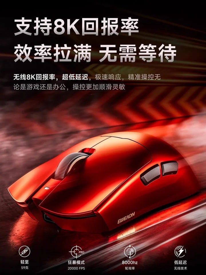 Eweadn S9 Pro Ultra Gaming Mouse, Wireless Tri-Mode, PAW3950, Dual 8K, 42000 Dpi, Ergonomic Lightweight, for PC Office - Image 2