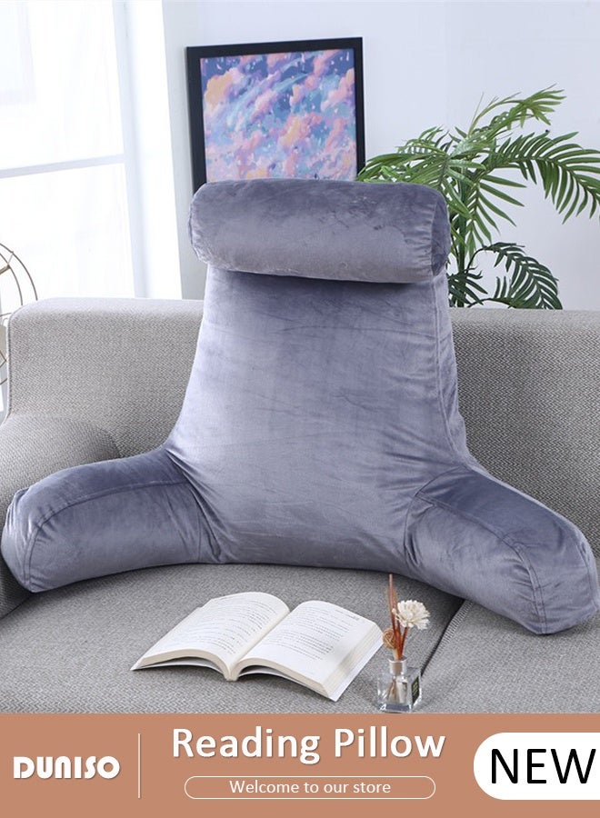 DUNISO Reading Pillow, Large Bed Rest Pillow with Detachable Neck Roll,Backrest with Arms，Pockets and Washable Cover, for Sitting in Bed or Couch-Backrest Reading Pillow Adult Back Pillows for Reading,Watching TV,Gaming,Relaxing - Image 1