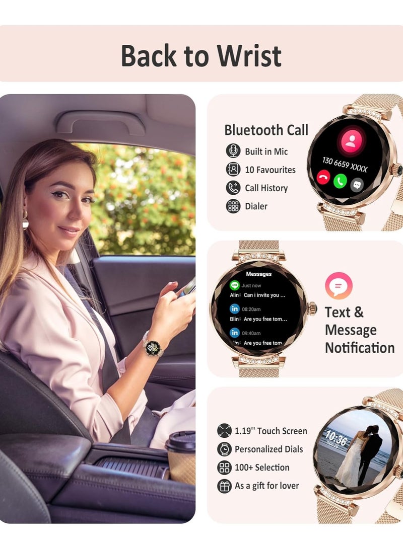 TDZDDYS ساعة ذكية نسائية TDZDDYS - شاشة AMOLED 1.19 بوصة، متتبع للياقة البدنية، مراقب 24 ساعة، مقاومة للماء IP68، أكثر من 100 وضع رياضي، لون وردي ذهبي - Image 2