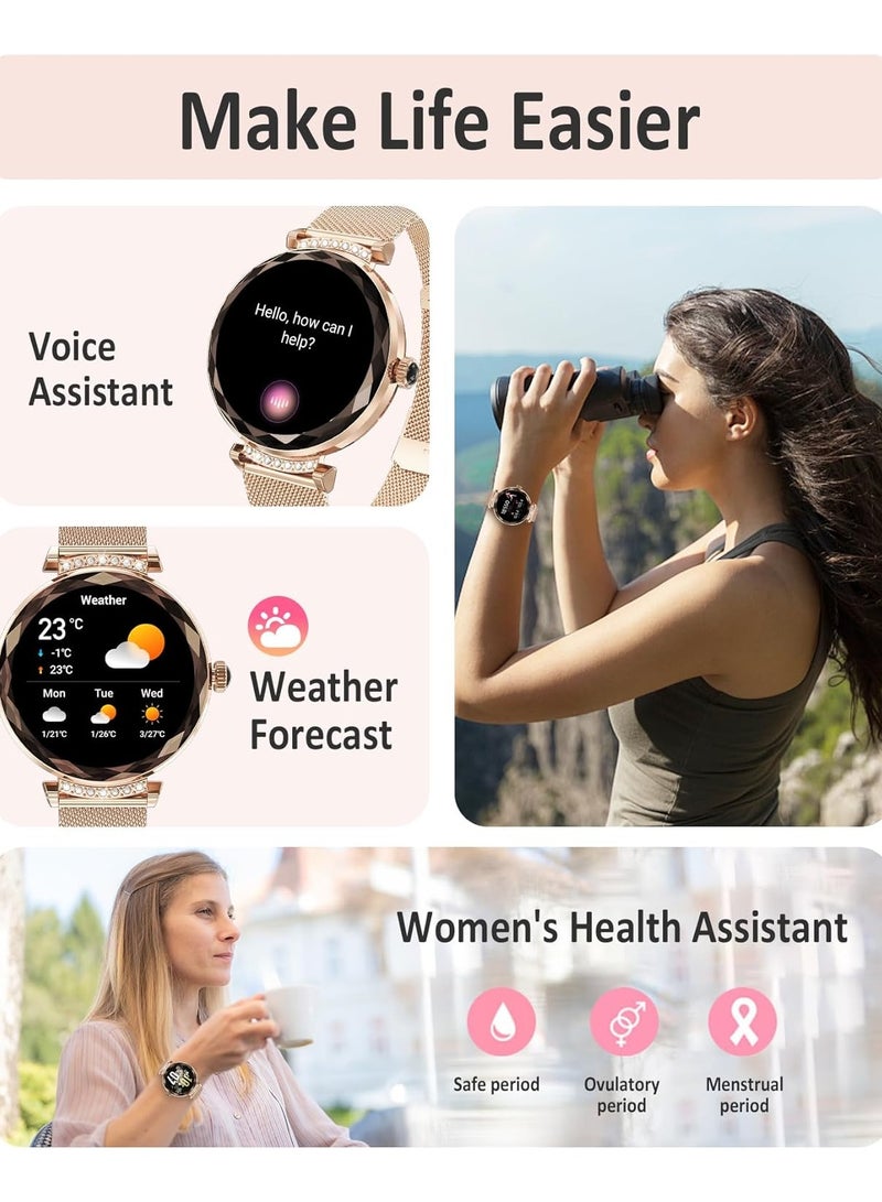 TDZDDYS ساعة ذكية نسائية TDZDDYS - شاشة AMOLED 1.19 بوصة، متتبع للياقة البدنية، مراقب 24 ساعة، مقاومة للماء IP68، أكثر من 100 وضع رياضي، لون وردي ذهبي - Image 3
