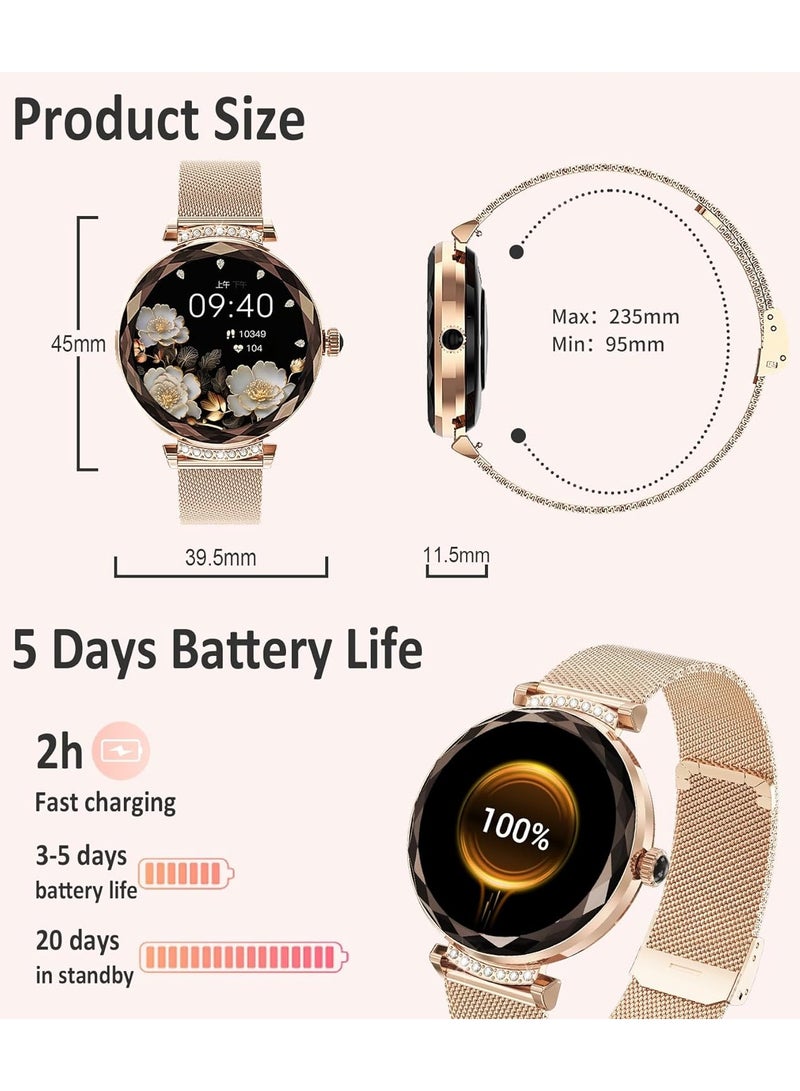 TDZDDYS ساعة ذكية نسائية TDZDDYS - شاشة AMOLED 1.19 بوصة، متتبع للياقة البدنية، مراقب 24 ساعة، مقاومة للماء IP68، أكثر من 100 وضع رياضي، لون وردي ذهبي - Image 4