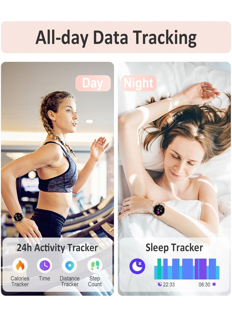 TDZDDYS ساعة ذكية نسائية TDZDDYS - شاشة AMOLED 1.19 بوصة، متتبع للياقة البدنية، مراقب 24 ساعة، مقاومة للماء IP68، أكثر من 100 وضع رياضي، لون وردي ذهبي - Image 5