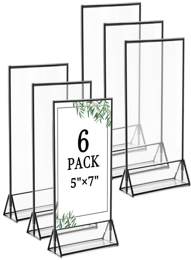 Floroom 6 Pack 5x7 Inch Clear Acrylic Sign Holders, Double-Sided Black Display Stand Picture Frames for Table Numbers, Menus, Flyers, Weddings, and Offices - Image 1