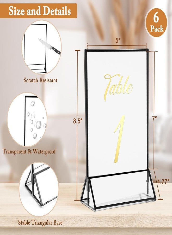 Floroom 6 Pack 5x7 Inch Clear Acrylic Sign Holders, Double-Sided Black Display Stand Picture Frames for Table Numbers, Menus, Flyers, Weddings, and Offices - Image 2