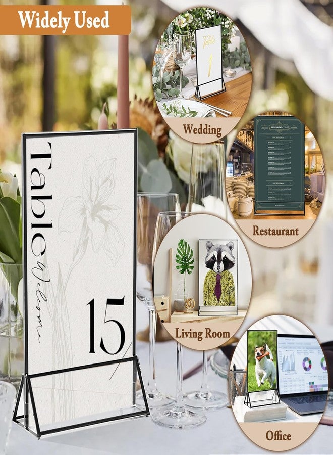 Floroom 6 Pack 5x7 Inch Clear Acrylic Sign Holders, Double-Sided Black Display Stand Picture Frames for Table Numbers, Menus, Flyers, Weddings, and Offices - Image 5