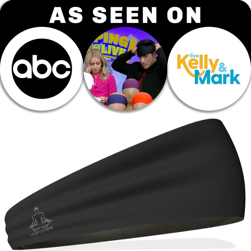 Temple Tape Headbands for Men and Women - Mens Sweatband & Sports Headband Moisture Wicking Workout Sweatbands for Running, Crossfit, Yoga and Bike Helmet Friendly - Black - Image 2