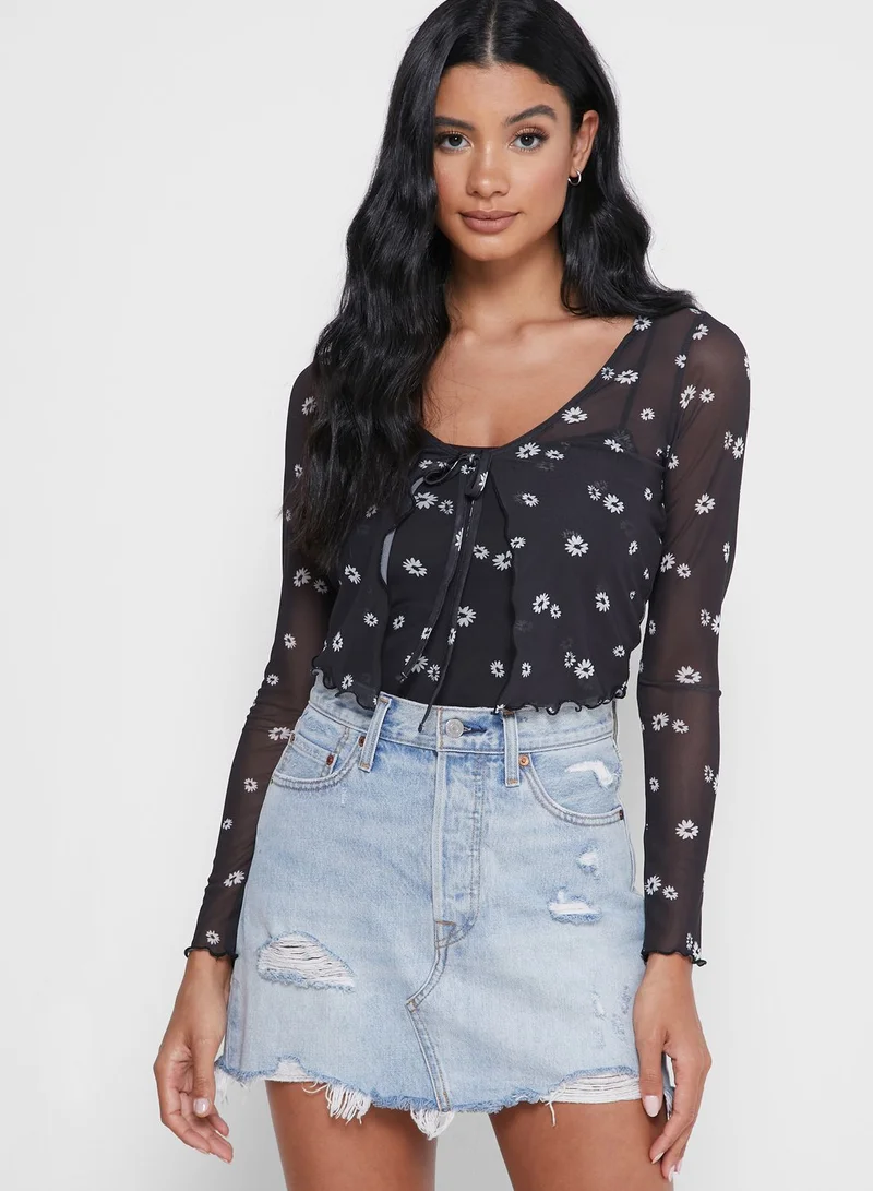 NEW LOOK Printed Mesh Cardigan