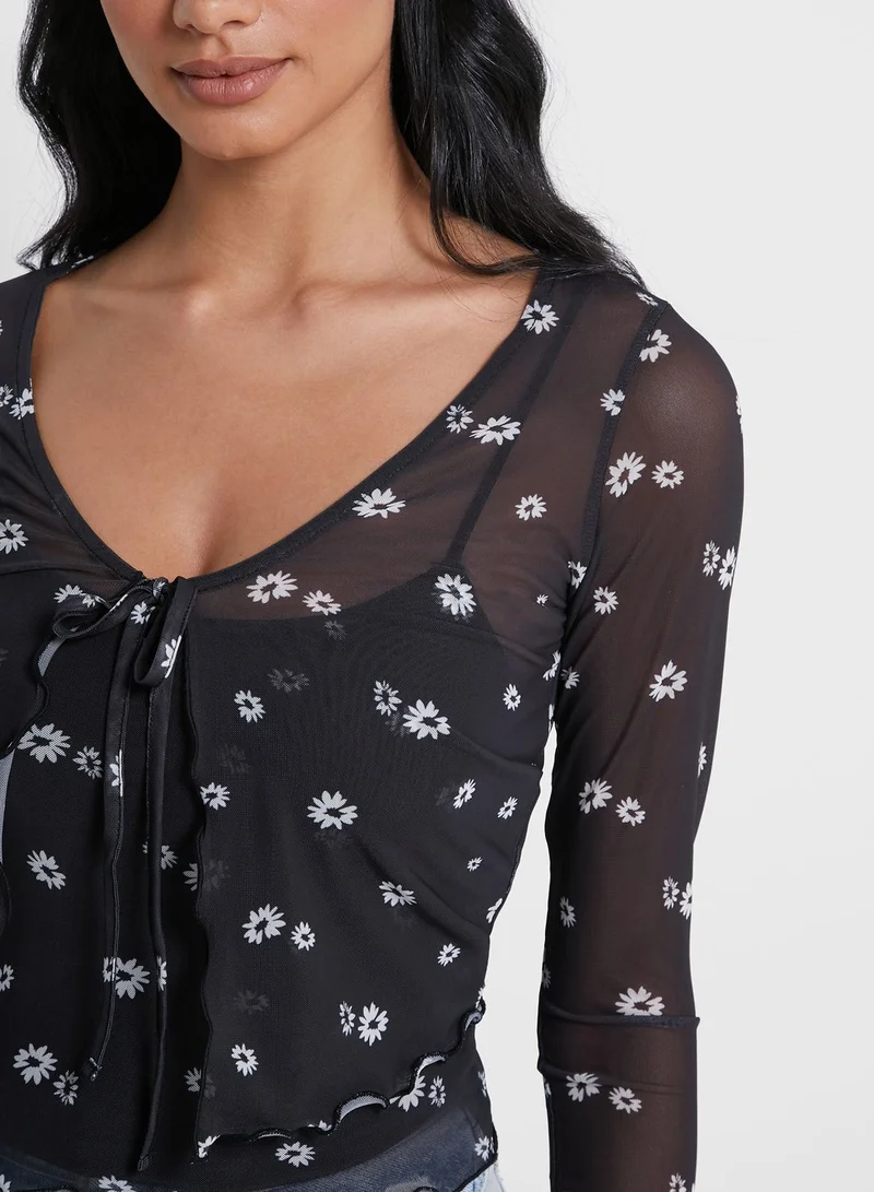 NEW LOOK Printed Mesh Cardigan