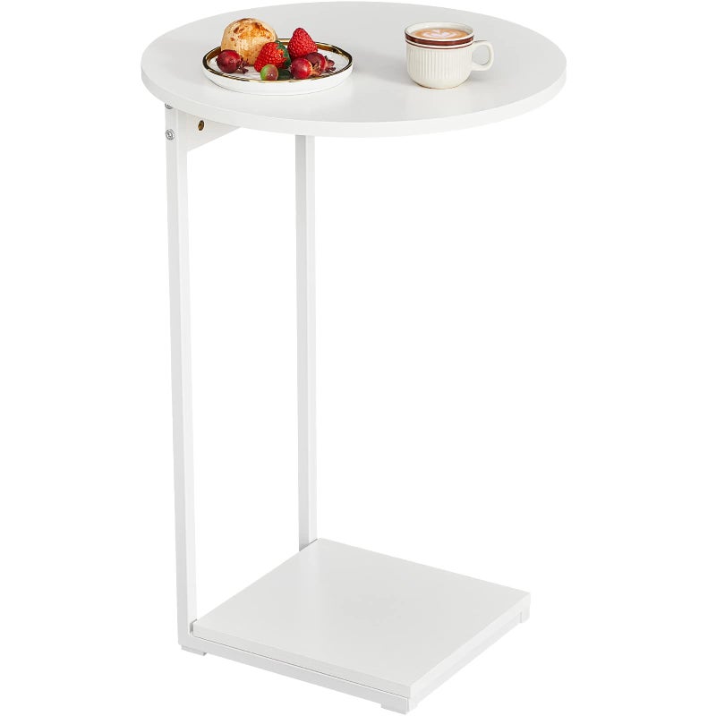 WOHOMO Side Table Living Room Small End Table for Small Space 256 C Shaped Tall Slide Under Couch Tables Slim End Table with 15 Round Cute Look for Living Room Bedroom White