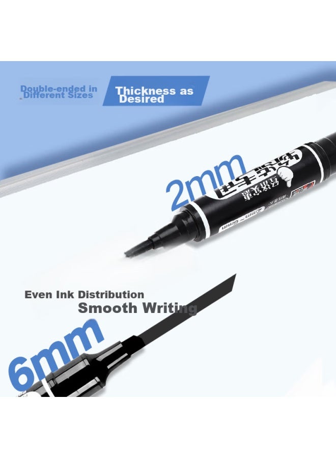 GENVANA Jinwanian Dual-tip Permanent Marker Set, Signature Pen, Marker Pen, Logistics Black Large-tip Pen K-0918 - Image 5