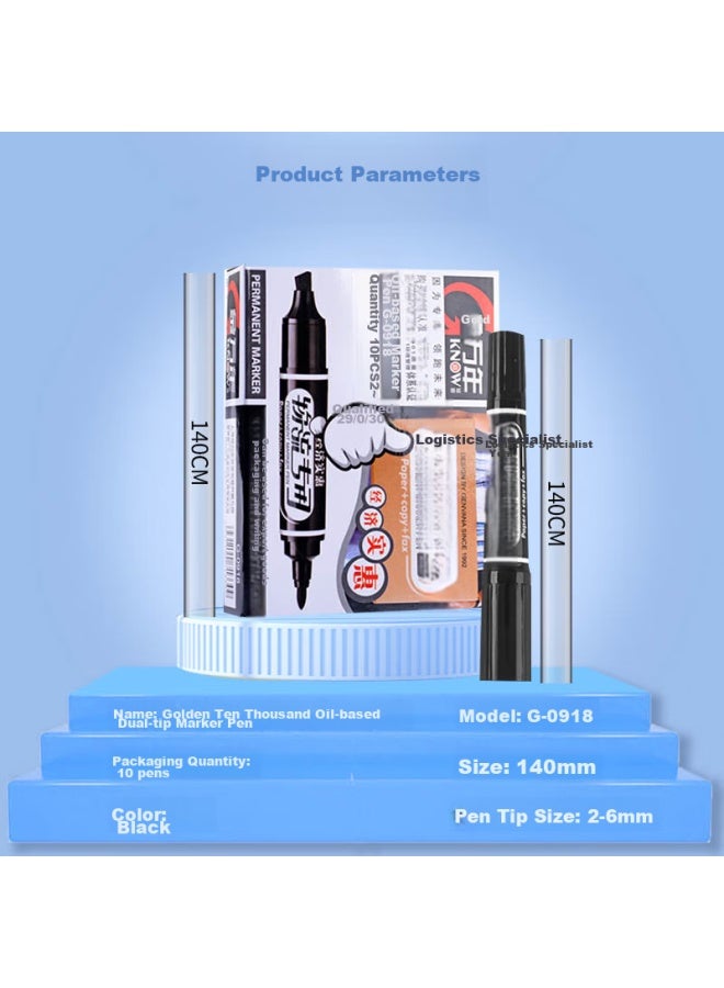 GENVANA Jinwanian Dual-tip Permanent Marker Set, Signature Pen, Marker Pen, Logistics Black Large-tip Pen K-0918 - Image 2