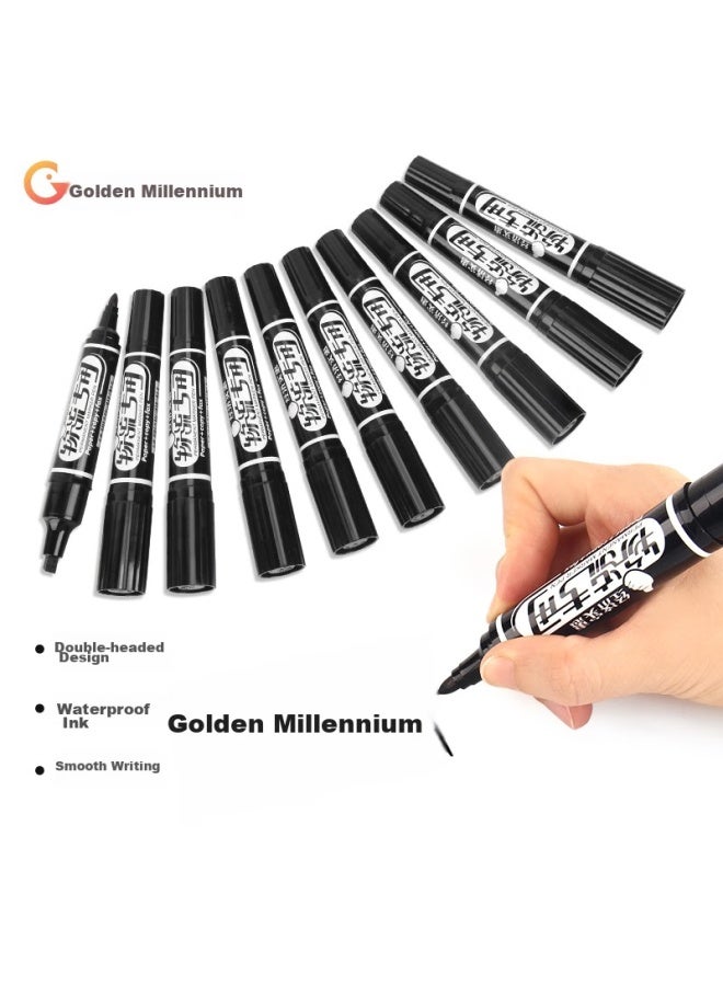 GENVANA Jinwanian Dual-tip Permanent Marker Set, Signature Pen, Marker Pen, Logistics Black Large-tip Pen K-0918 - Image 1