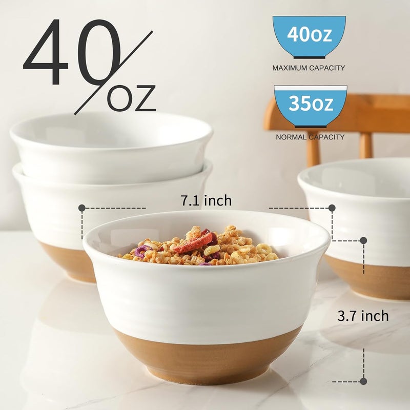 Hasense Soup Bowls 7 Inch Large Cereal Bowls Set of 4 40 OZ Ceramic Deep Salad Serving Bowls Bowls Set for Pasta Pho Ramen Noodle Popcorn Dishwasher Microwave Safe White - Image 3