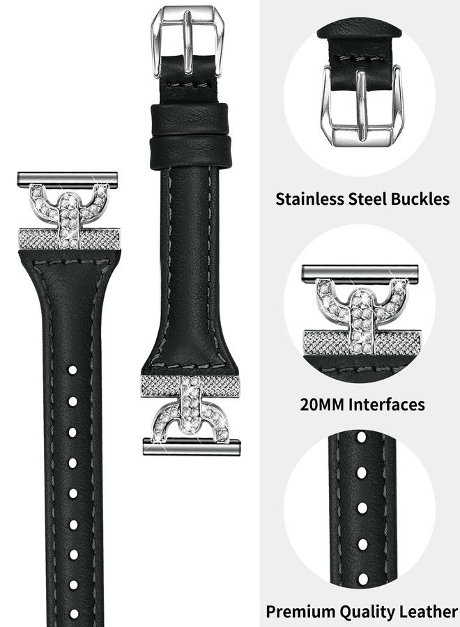 JOYOZY Genuine Leather Bands Compatible with Samsung Galaxy Watch 7/6/5/4/FE 40mm 44mm/Watch 5 Pro 45mm/Watch 6/4 Classic 42mm 46mm 43mm 47mm/Active2,Metal D-Shape Slim Leather 20mm Wristband Straps - Image 3
