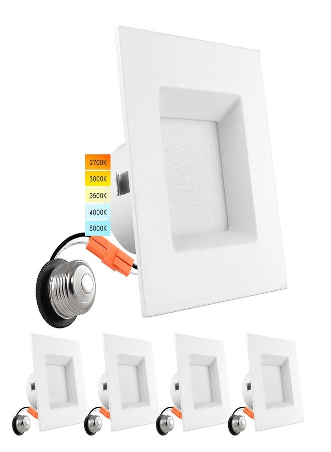 LUXRITE 4 Inch Square Recessed LED Can Lights, CCT Color Temperature Selectable 2700K | 3000K | 3500K | 4000K | 5000K, Dimmable Recessed Lights, 750 Lumens, CRI 90, Energy Star, Wet Rated (4 Pack) - Image 1