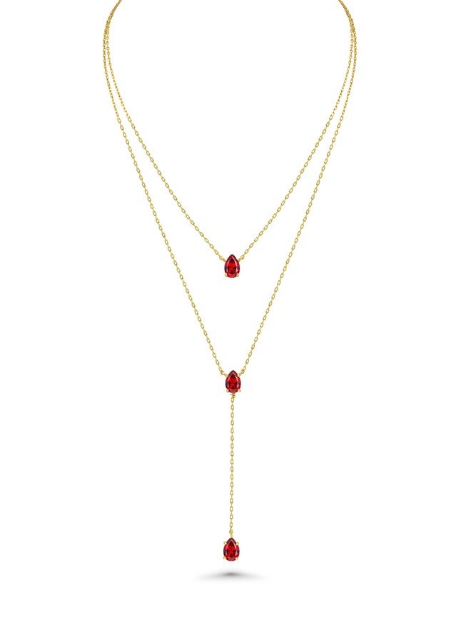SNGIA Long 18K Gold Plated Blue Green Red Layered Pendant Necklace For Women (Emerald, Ruby, Seafoam, Sky, Sapphire), Dainty Birthstone Necklace, Statement Necklace Jewelry Gifts., Adjustable Chain - Image 1
